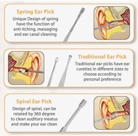 6 Pcs Earwax Removal Kit Stainless Steel Ear Cleaning Tool Set, Reusable Ear Pick