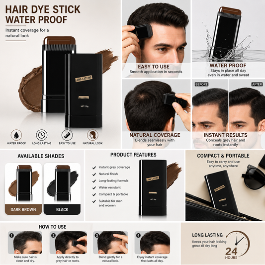 2 in 1 Instant Hair Color Stick,waterproof and sweat proof hair dye stick-pack of 1